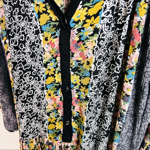 Mixed Media Multicolored Floral Cold Shoulder Cut Out Shoulder Swing Mini Dress - Picture 7 of 12